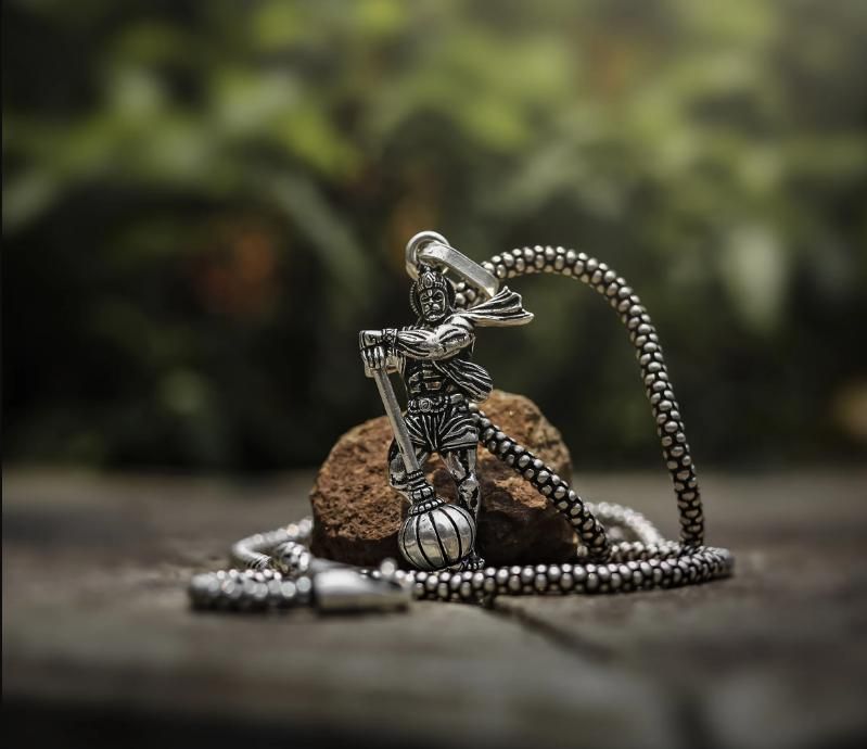 Hanumanji Gada Silver Pendant Chain