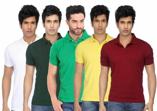 Poly Cotton Solid Half Sleeves Mens Polo T-shirt (Pack of 5)