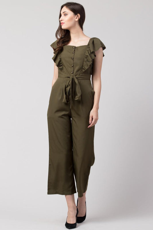 Women's Solid Olive Jumpsuit