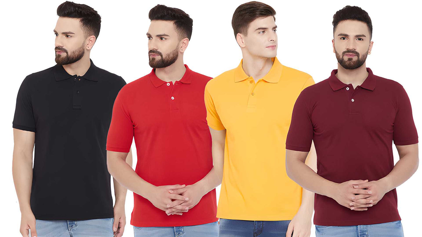 Cotton Solid Half Sleeves Men's Polo T-Shirt Pack Of 4