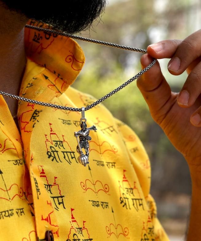 Hanumanji Gada Silver Pendant Chain